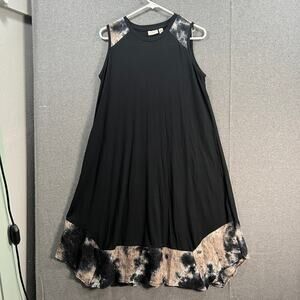 LOGO by Lori Goldstein Petite Rayon Dress with Tie-Dye Hem Black Petite Small